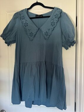 Tuckernuck / Pomander Place blue flowy mini dress with eyelet collar
